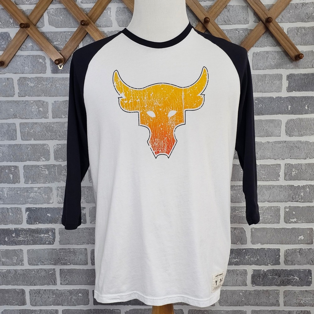 Under Armour Project Rock Iron Paradise Brahma Bull 3/4 Raglan Tee Men's Large